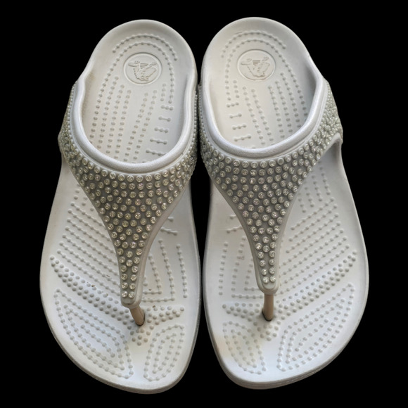 Crocs Women’s Sloane Thong Wedge Sandle Rhinestone, Size 6 - Picture 1 of 6